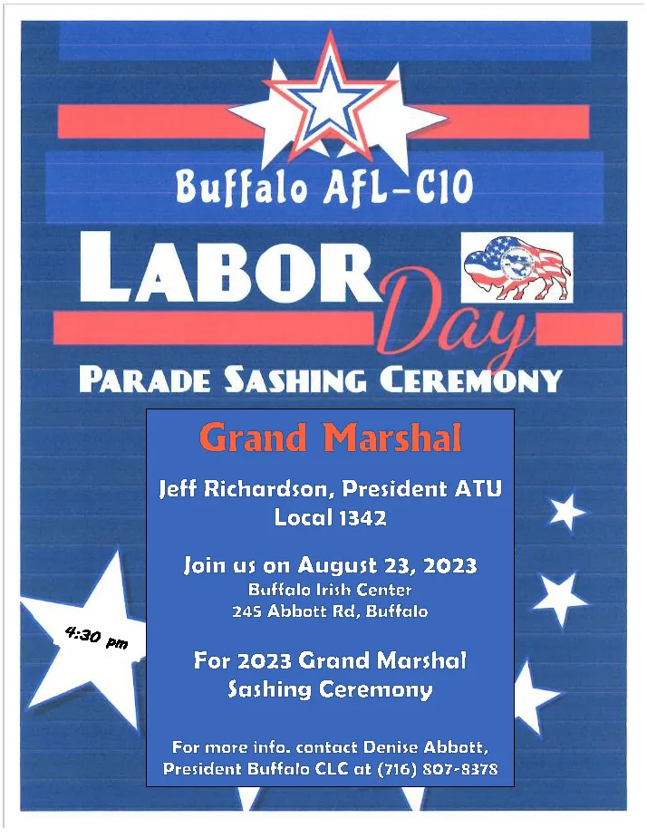 Buffalo CLC Labor Day Parade Sashing Ceremony, Grand Marshal Jeff Richardson, President ATU Local 1342